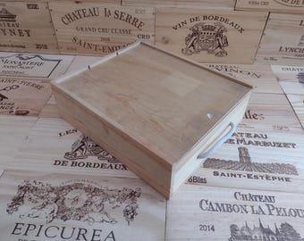 UNUS Caisse à Vin Pour 1 Bouteille En Bois Flammé Vintage - Boîte Cadeau Avec Couvercle, Corde De Transport Et Ornements Métal