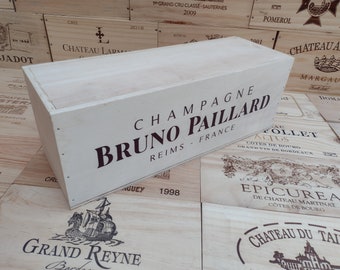 Wooden Wine Box with sliding lid ~ CHAMPAGNE BRUNO PAILLARD ~ Jeraboam Bottle Size, French, Genuine.