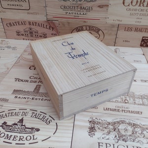 Wooden Wine Box / Crate with sliding lid ~ Clos De Temple ~ French, Genuine, Storage, Vintage, Planter, Hamper, Shabby Chic.