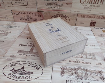 Wooden Wine Box / Crate with sliding lid ~ Clos De Temple ~ French, Genuine, Storage, Vintage