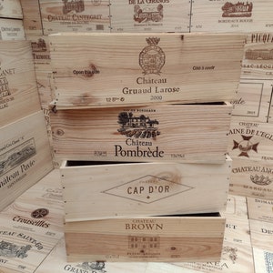 Wooden Wine Box / Crate. 12 bottle size. BRANDED LONG SIDE French, Genuine, Storage, Vintage, Planter, Hamper, Shabby Chic.