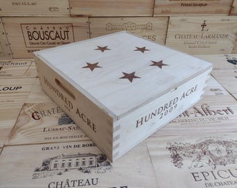 Wooden Wine Box / Crate with hinged Lid ~ Hundred Acre, Ark, Napa Valley, California ~ Genuine