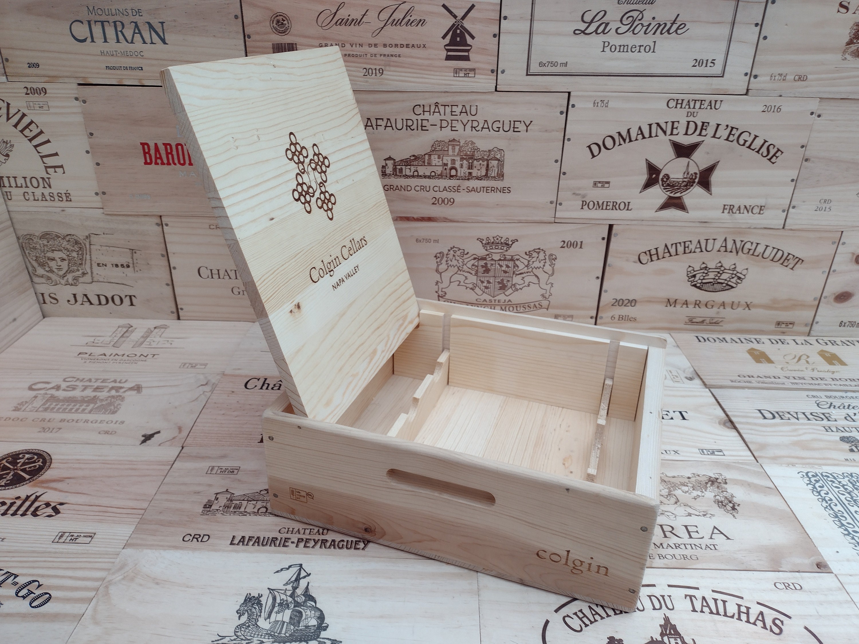 Wooden Wine Box / Crate With Hinged Lid ~ Colgin, Napa Valley ...