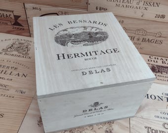 Wooden Wine Box / Crate with Lid ~ Delas, Les Bessards ~ Genuine, Storage, Vintage, Hamper.