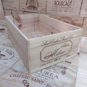 Hölzerne Weinkiste / Weinkiste ~ Chateau Milens, Saint Emilion ~ Größe 12 Flaschen. französisch, echt, Aufbewahrung, Vintage, Blumentopf, Geschenkkorb, Shabby Chic.