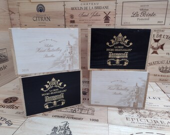 Houten wijnkist x 2 ~ Chateau La Croix Ducru-Beaucaillou & Haut-Batailley ~ Zwart en Wit, Grand Cru, Frans, Echt, Opslag.