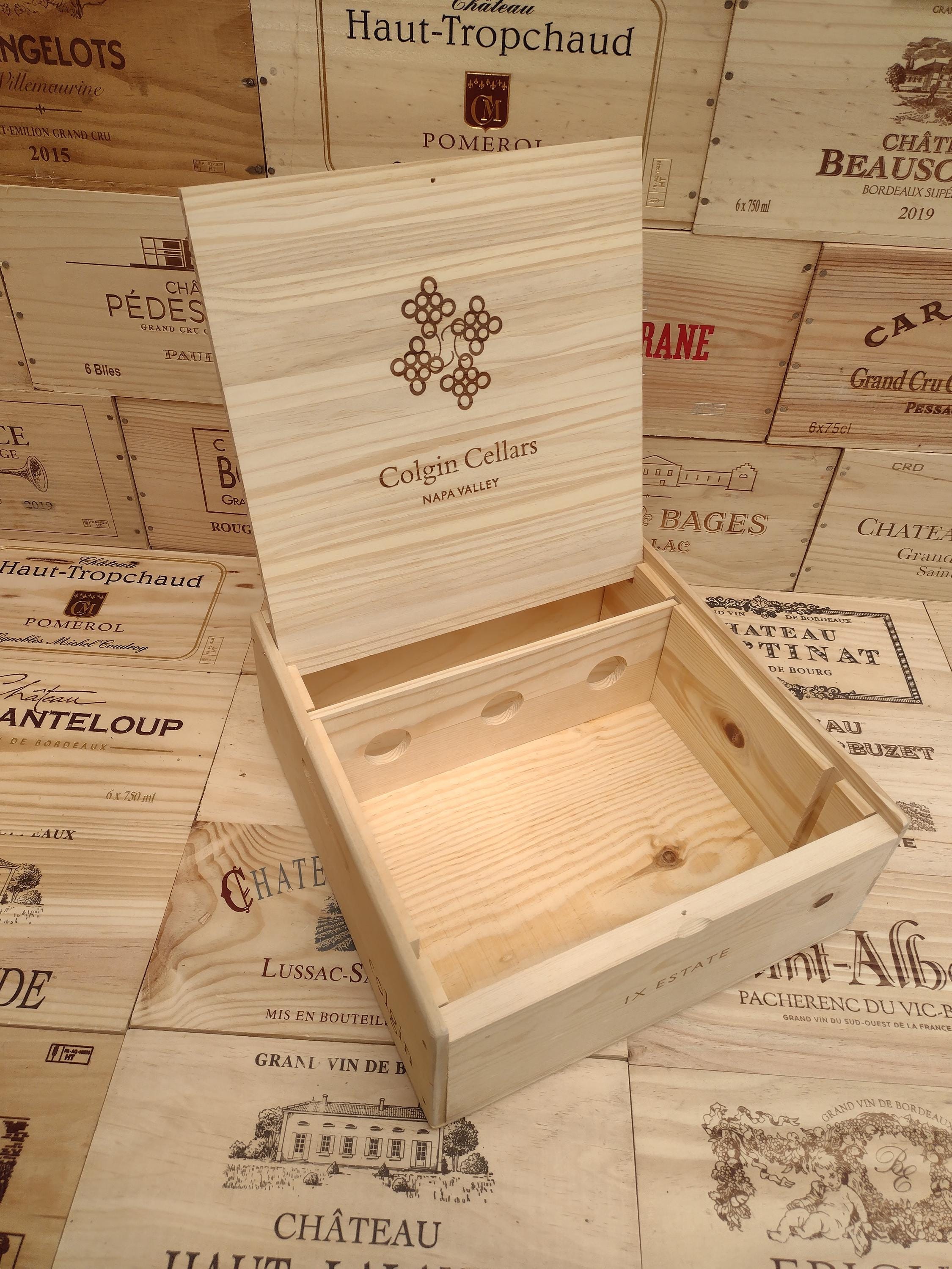Wooden Wine Box / Crate With Hinged Lid ~ Colgin, Napa Valley ...