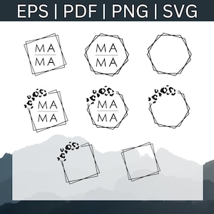 May include: Nine different logo designs featuring a geometric frame with the text "MA MA" inside. Some designs include a leopard print pattern around the frame.