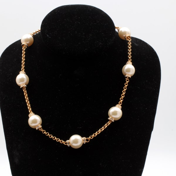 Joan Rivers Faux pearl and rhinestone rondelle Necklace Signed