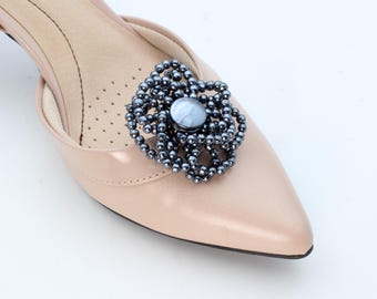 Vintage Hematite Color pearl shoe clips