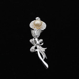 Rhinestone And Pearl Floral Brooch