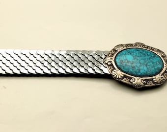 Metallic Silver Fish Scale Type Stretch Belt VINTAGE Accessories Sz 31\