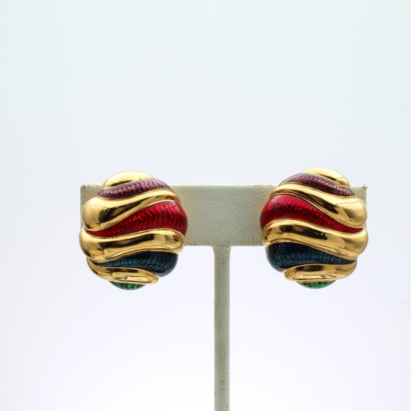 Joan Rivers Multi Color Oval Clip Earrings'. Signed