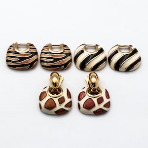 Kenneth J Lane 3 Pairs Animal Print Earrings Set, Signed kjl