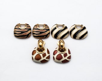 Kenneth J Lane 3 Pairs Animal Print Earrings Set, Signed kjl