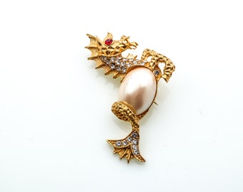 Rhinestone Sea Horse Brooch/ Pin