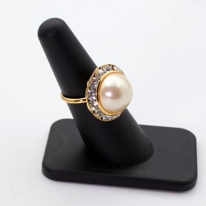 Pearl And Rhinestone Adjustable Ring
