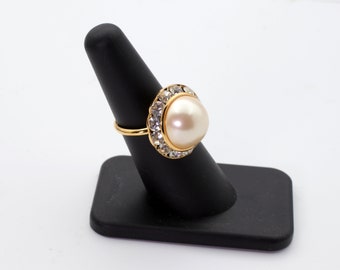 Pearl And Rhinestone Adjustable Ring