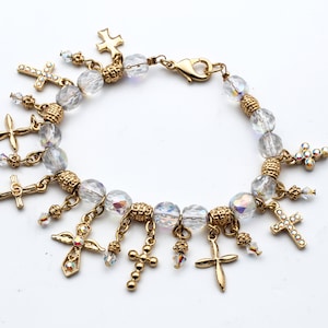 Rhinestone beaded Cross Charm Bracelet