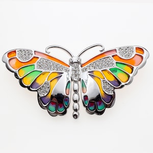 Large Butterfly, Plique a Jour Enameled With Rhinestones