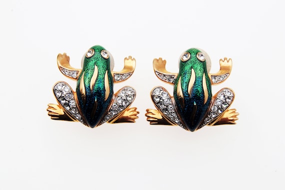 Frog Clip Style  Earrings with rhinestones - image 1