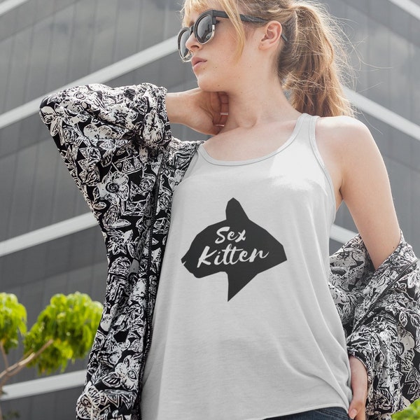 Sex Kitten Tank Top, BDSM, Submissive Kitten, DDLG, Fetish Fashion, Alternative Wear, Kinky Shirt, Kitten Play (Women's Racerback Tank)