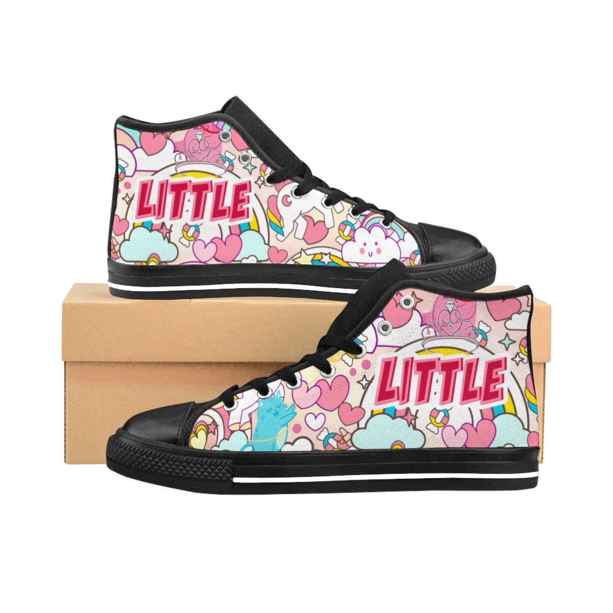 DDLG kleine Sneakers BDSM MGL Cgl Sneakers Kleidung Outfit süßen rosa Einhorn Katzen Herzen Regenbögen (Frauen High Top Sneaker) - C