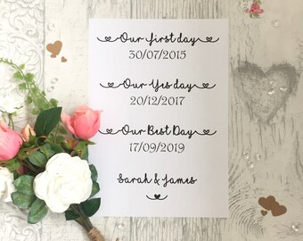 Notre premier jour Oui Jour Best Day A4 impression personnalisée 1er anniversaire anniversaire papier premier anniversaire . décor de mariage histoire d’amour