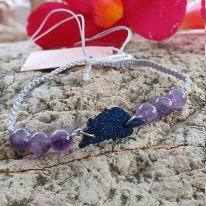 adjustable bracelet braided macramé, natural stones, Corsica resin