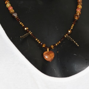 long necklace in natural tiger&#39;s eye stones and wood