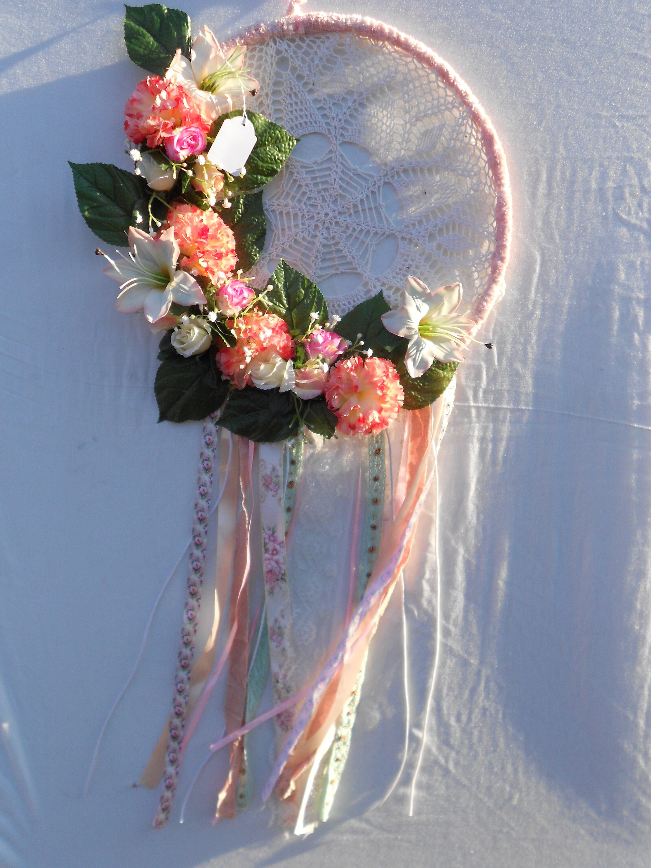 Attrape Rêve Napperon Crochet Rose Pâle