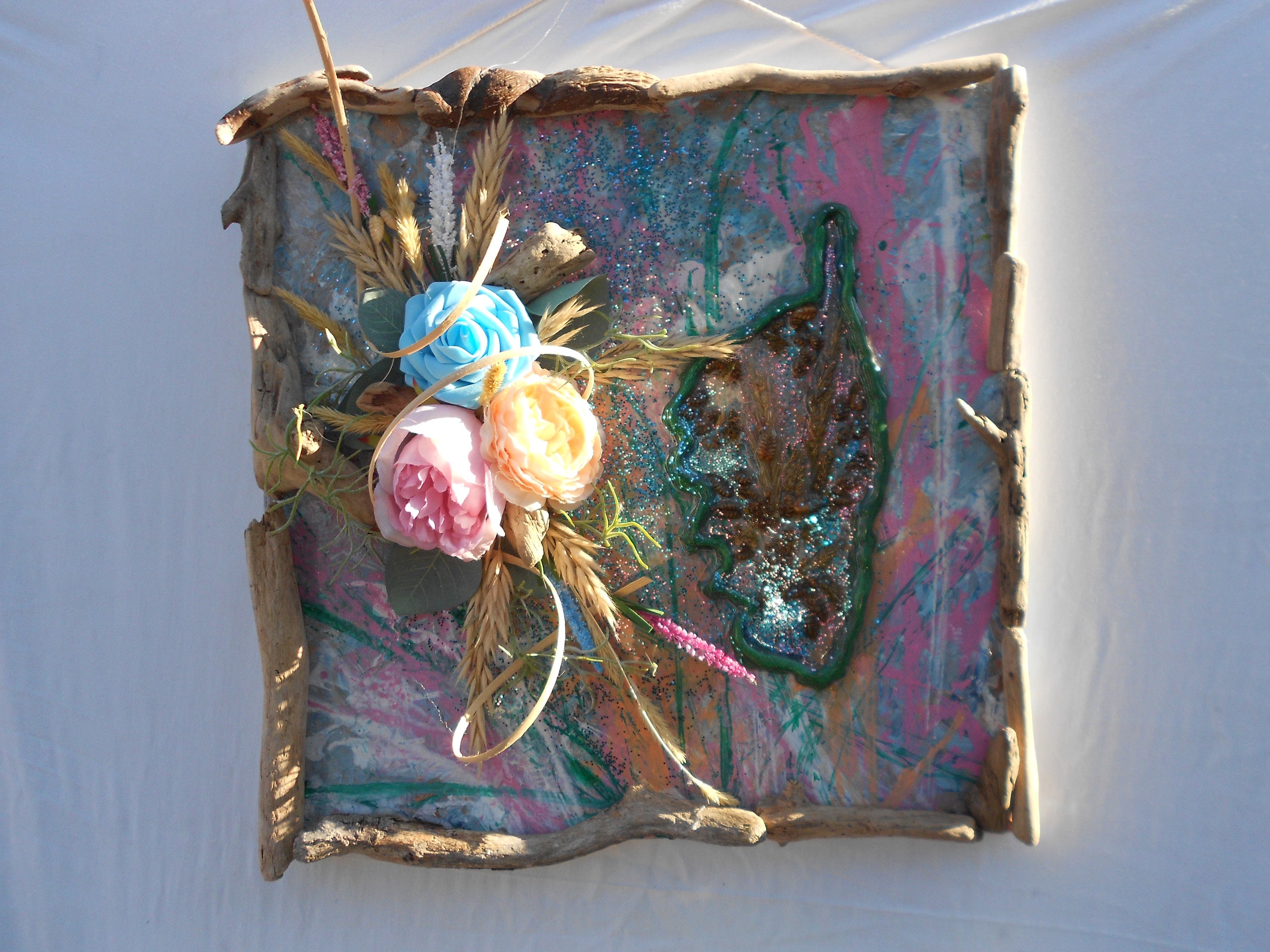 Cadre Corse Résine sur Toile Peinte Encadrement Bois Flotté