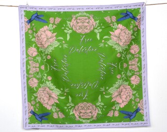 The Palestinian Sunbird scarf - Green 100% cotton منديل طائر الشمس الفلسطيني