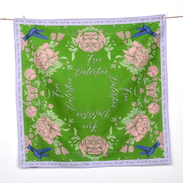 The Palestinian Sunbird scarf - Green 100% cotton منديل طائر الشمس الفلسطيني