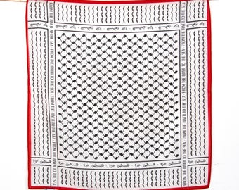 Palestijnse Keffiyeh Bandana met Rode Rand – Kleine Vierkante Zijden Sjaal, Traditioneel Patroon, Geschikt voor Dagelijks Gebruik