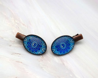 Blue kaleidoscope small hair clip set, Bohemian hair accessories