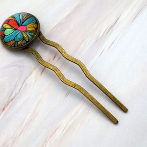 Colourful abstract hair fork, Abstract hair accessories