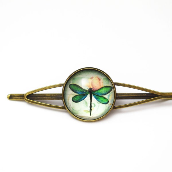 Dragonfly hair slide, Insect hair accessories, Green hair accessory