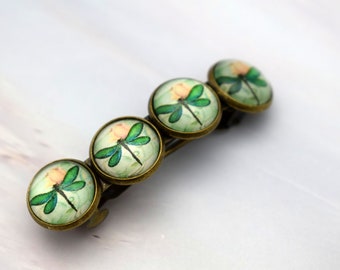 Dragonfly hair barrette, Women hair accessory, Green hair accessory