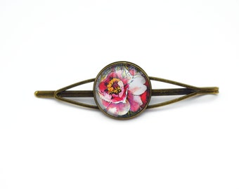 Bloem haarclip, vrouw haaraccessoires, pioenroos haarspeld, vrouwen haarclips, bloemen haaraccessoires