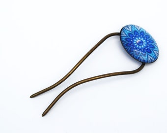 Blue boho hair fork, Bohemian hair accessories, Blue hair accessory