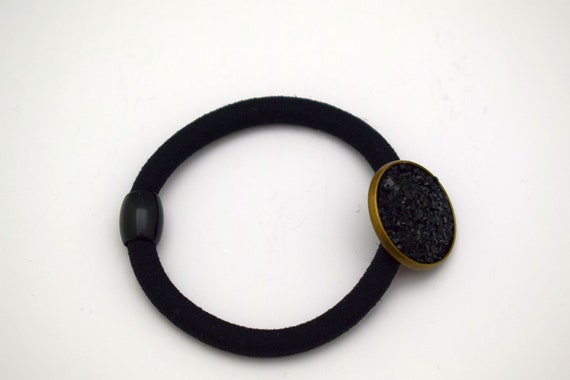 Black Faux Druzy Thick Black Hair Tie Black Hair Accessories Etsy