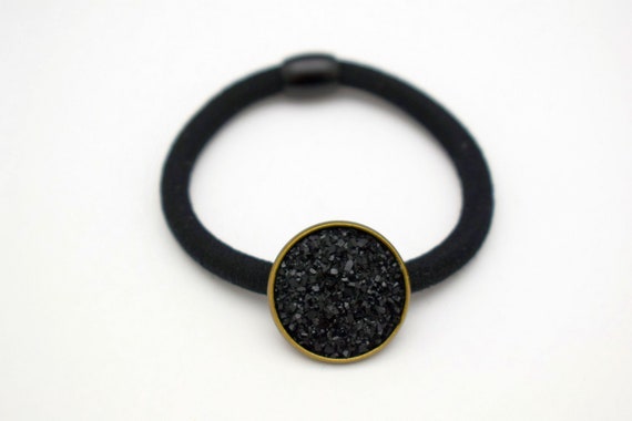 Black Faux Druzy Thick Black Hair Tie Black Hair Accessories Etsy
