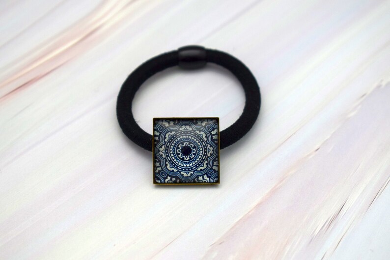 Blue Mandala Print Black Thick Hair Tie Bohemian Hair Etsy