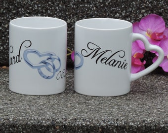 Cup set with motif-wedding silver rings-wedding Date Personalized Gift