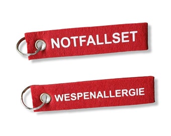 Sleutelhanger FELT Motief Emergency Set Wespen Allergie Opmerking Allergie Anafylaxie