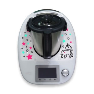 Dreifarbiger Aufkleber für Vorwerk Thermomix - Motiv Einhorn in verschiedenen Farben für den TM6 TM5 TM31 Friend und andere Küchenmaschinen