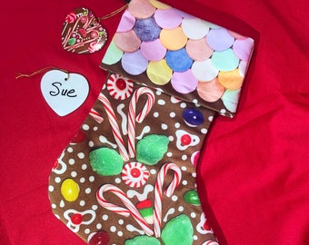 Gingerbread Christmas Large Soft Fleece Stocking with Neccos Decoration