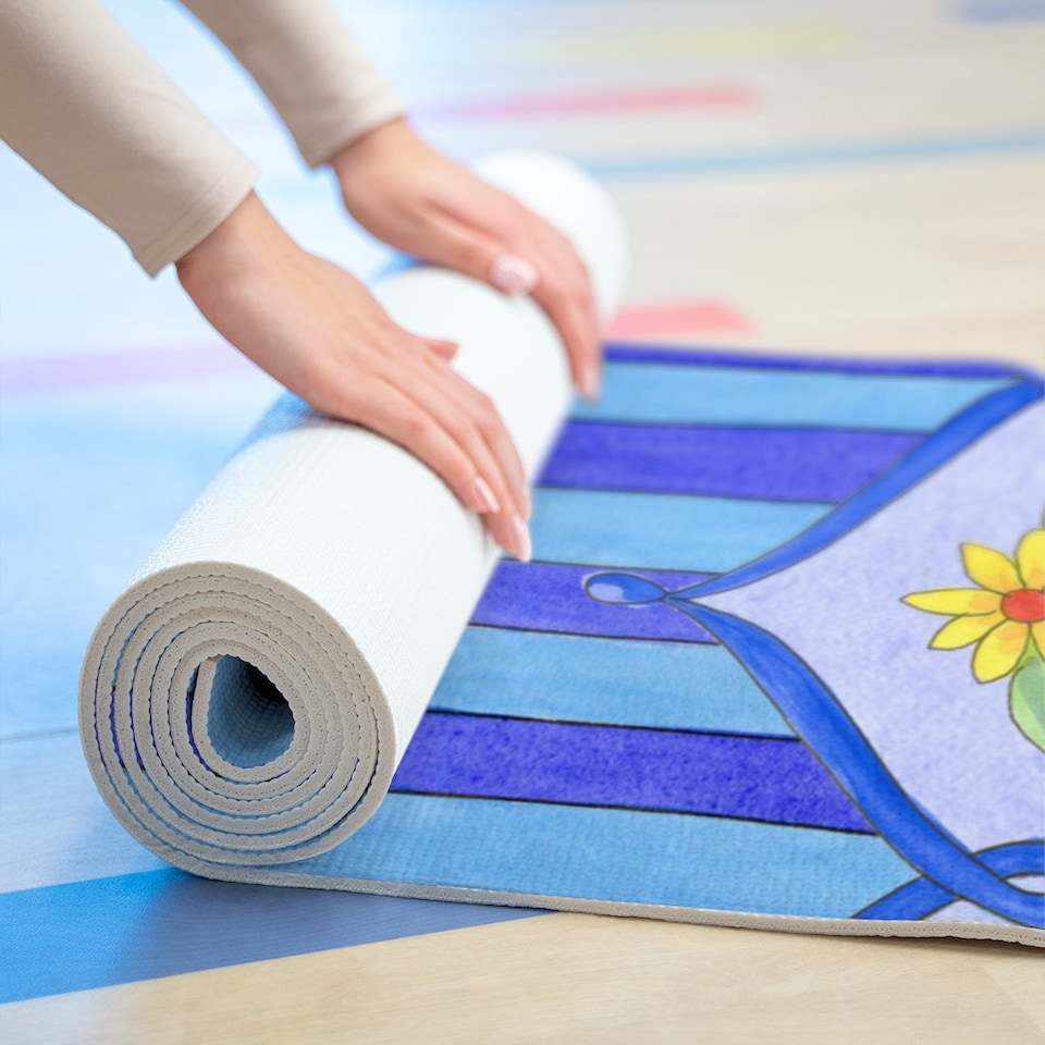 Turquoise and Blue Printed Thick Foam Yoga Mat