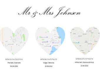 Personalised 3 maps and dates in frame